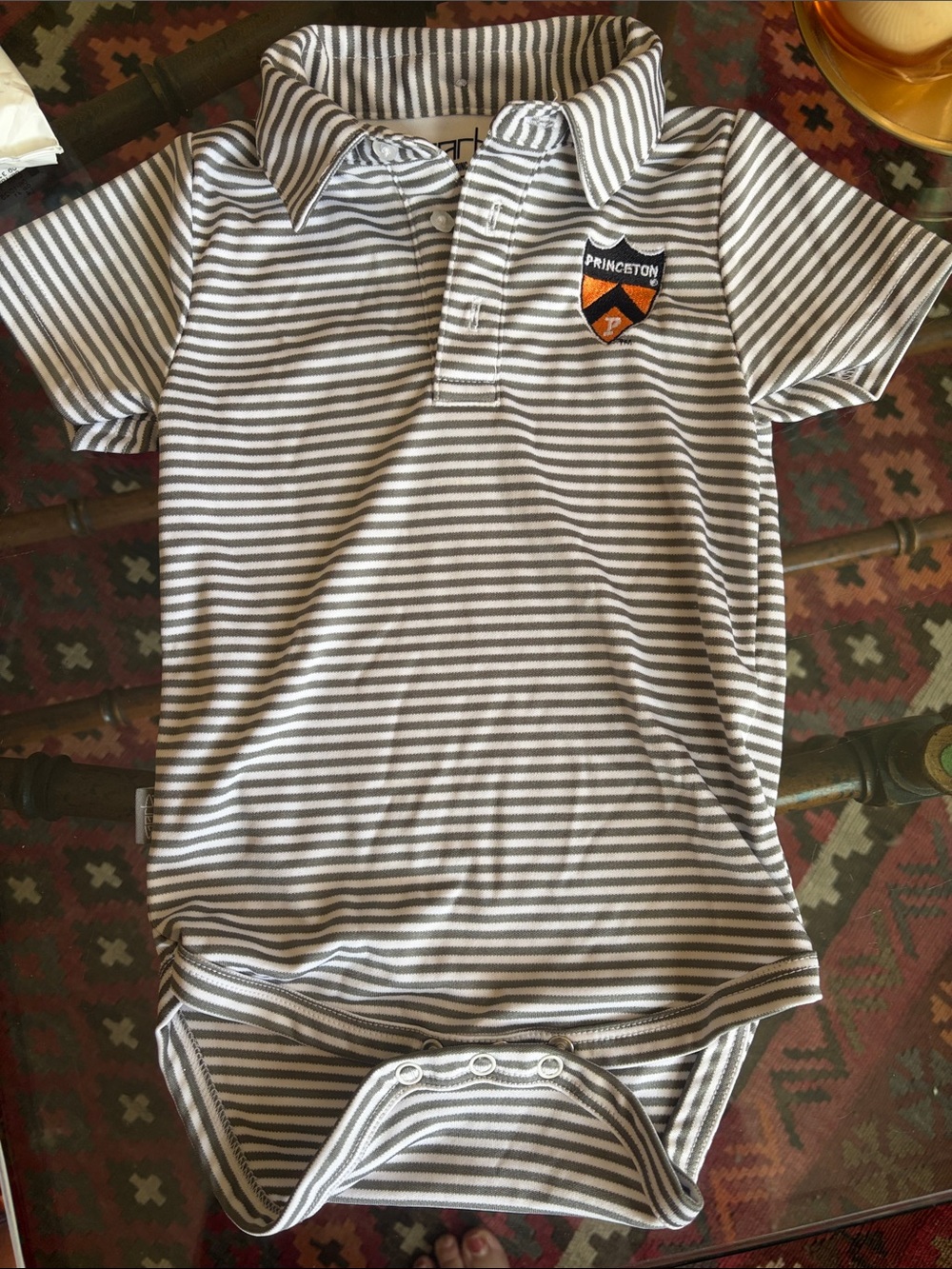 Princeton Striped Polo One-Piece Bodysuit in Gray and White